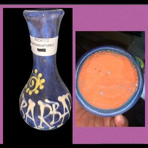 EARTHWORKS POTTERY * MADE IN BARBADOS GLAZED BROWN VASE 5 1/2 in tall SUN PALMS